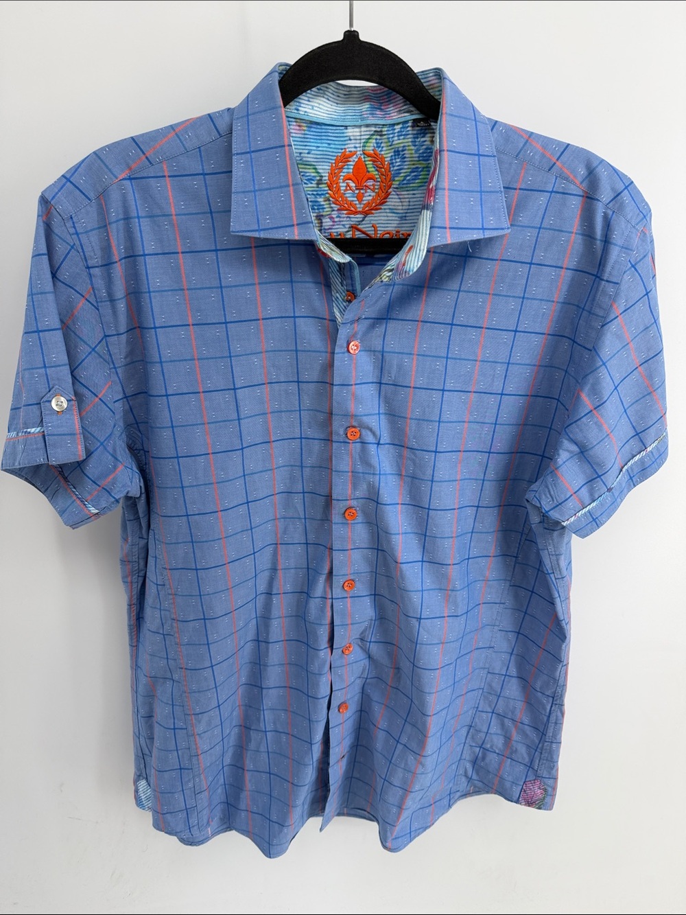 Au Noir windowpane plaid short sleeve button up dress shirt sz 4
